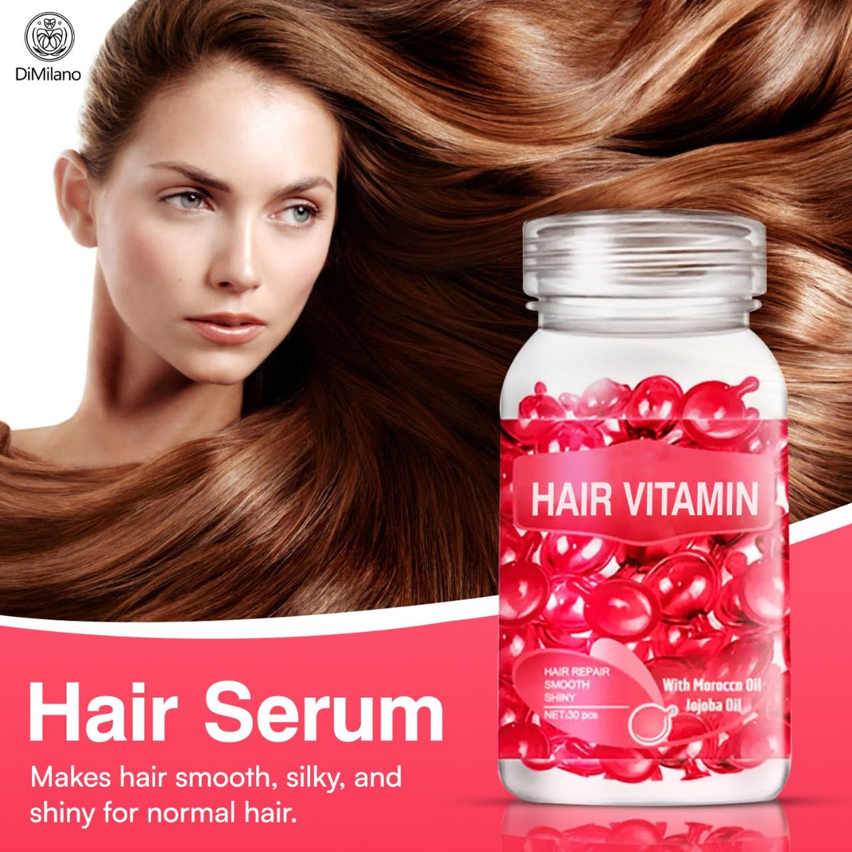 DiMilano Nourishing Leave-In Hair Serum Capsules – Argan, Macadamia & Avocado Oils, 30 Count