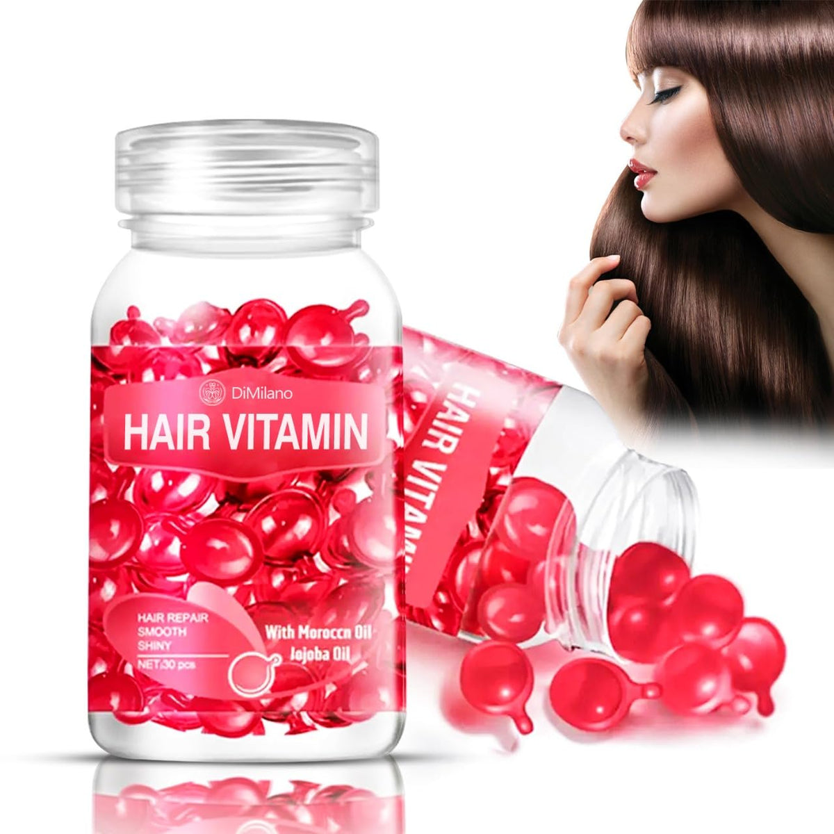 DiMilano Nourishing Leave-In Hair Serum Capsules – Argan, Macadamia & Avocado Oils, 30 Count