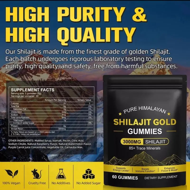 Himalayan Shilajit Gold Gummies – Sugar-Free, 60 Count