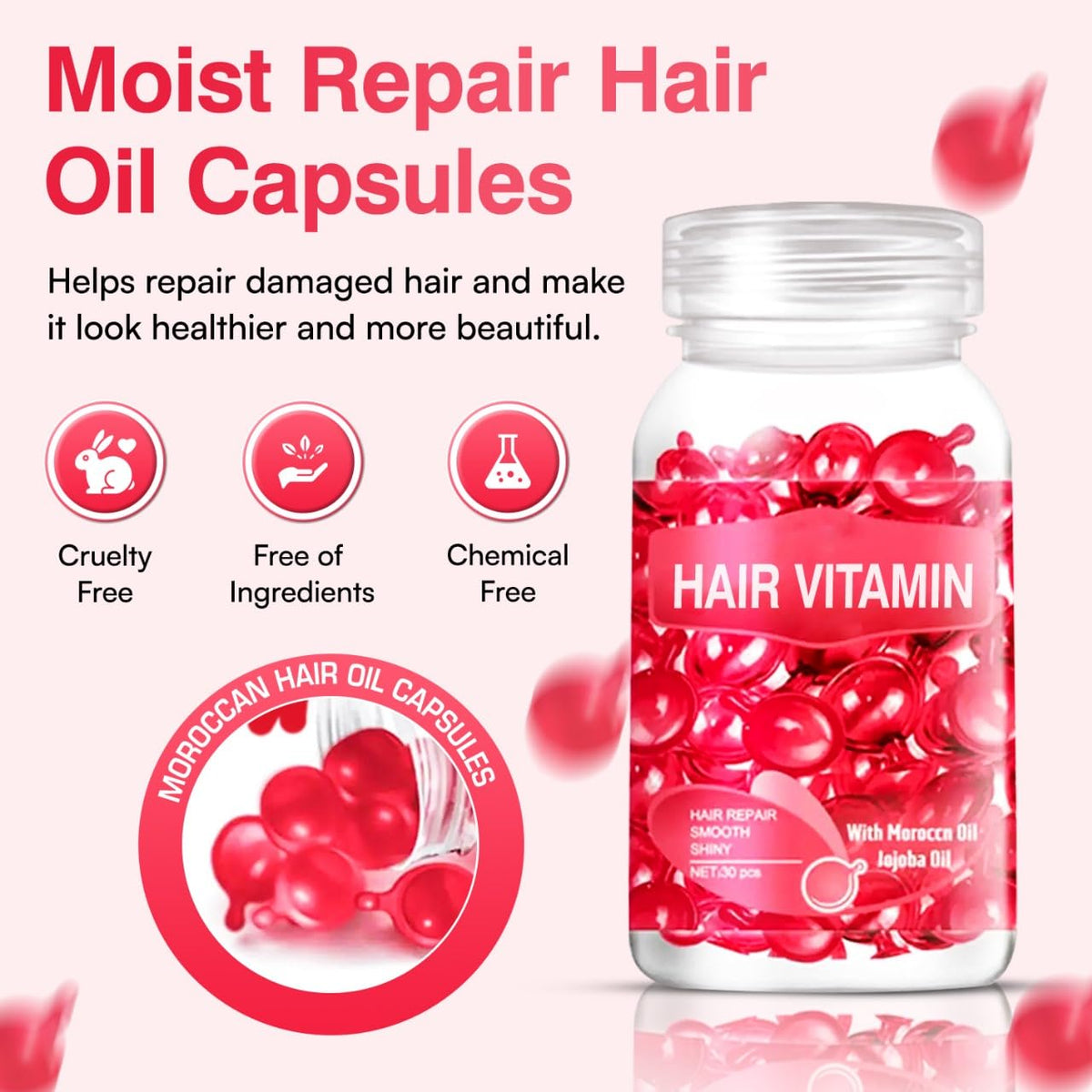 DiMilano Nourishing Leave-In Hair Serum Capsules – Argan, Macadamia & Avocado Oils, 30 Count