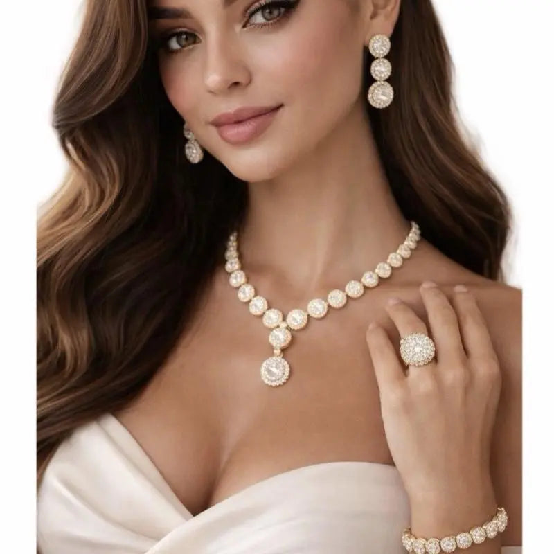 Aurora Royale Round Halo Jewelry Set – 4 Piece