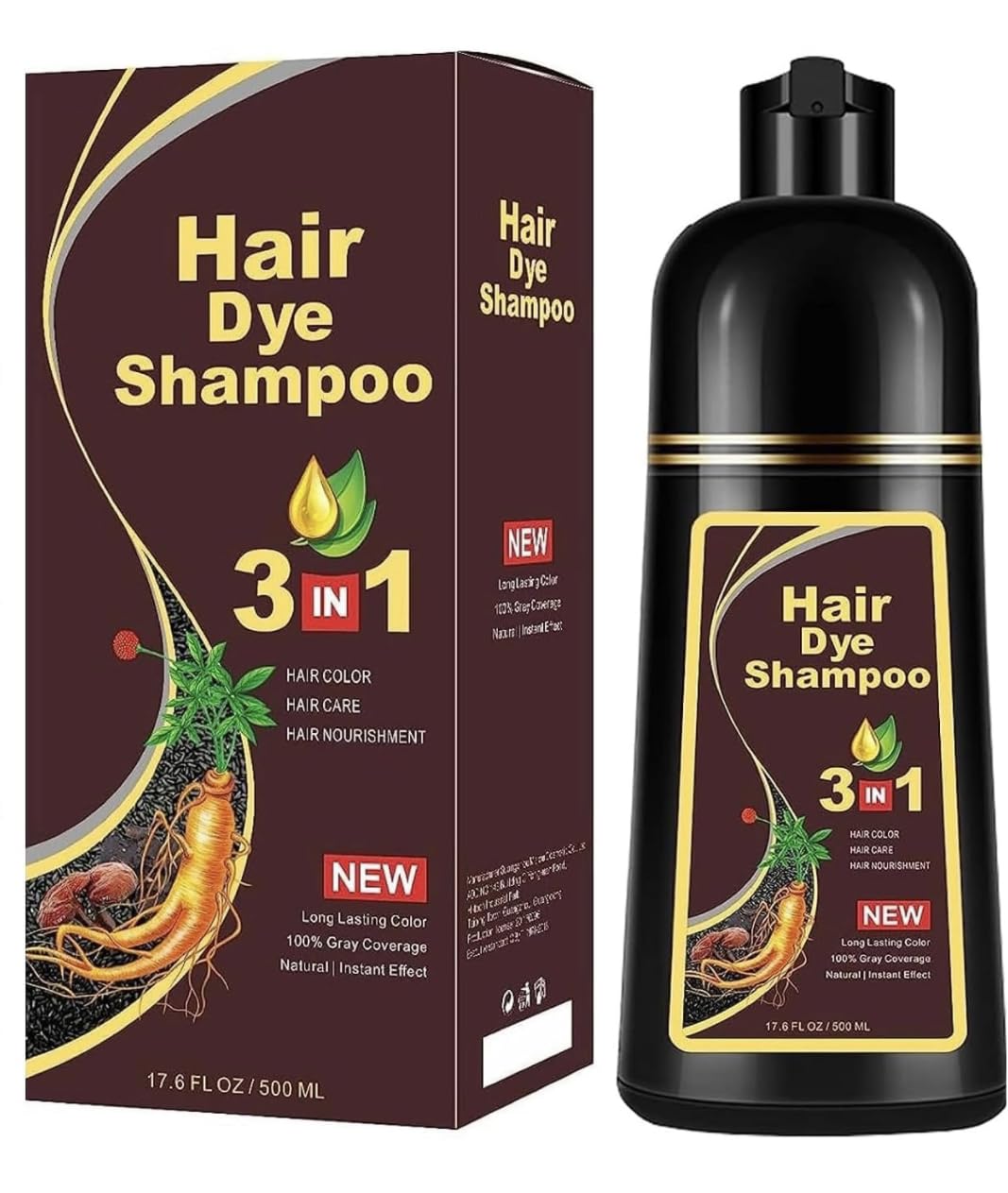 Mokeru 500ml Permanent Hair Dye Shampoo – Black, Dark Brown & Chestnut Brown