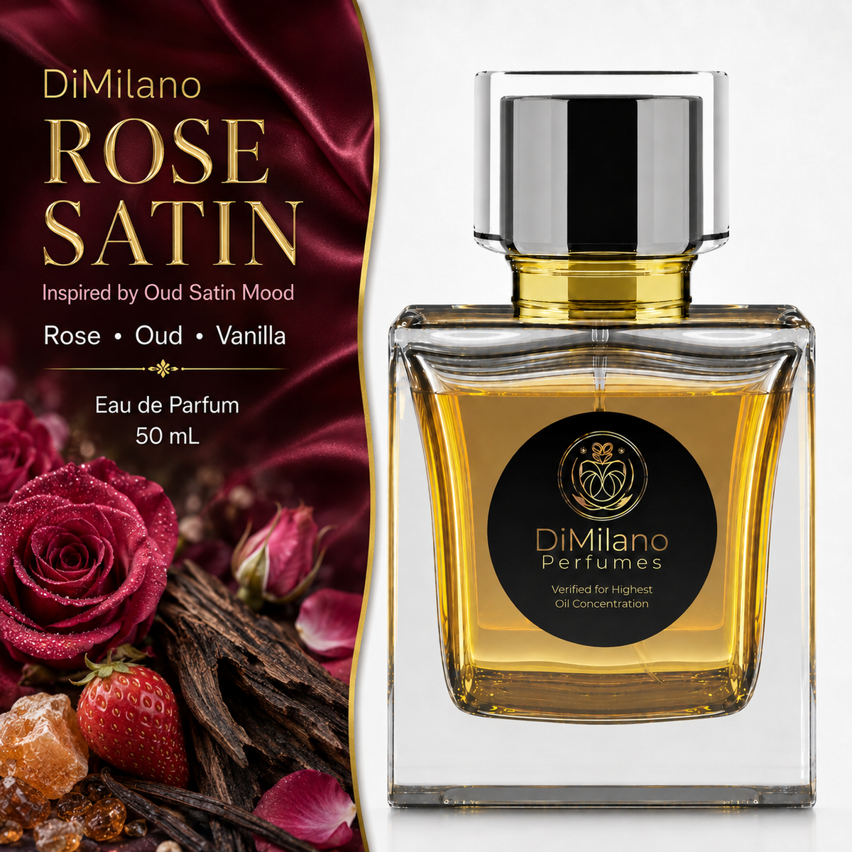 DiMilano Rose Satin – Impression of Oud Satin Mood Eau de Parfum, 50 ml